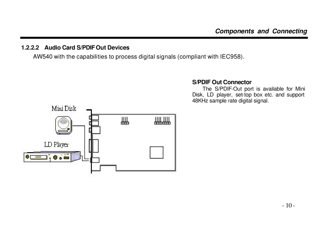 AOpen AW540 Series manual Audio Card S/PDIF Out Devices, Pdif Out Connector 