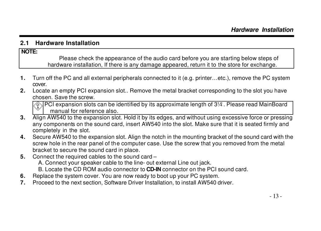 AOpen AW540 Series manual Hardware Installation 