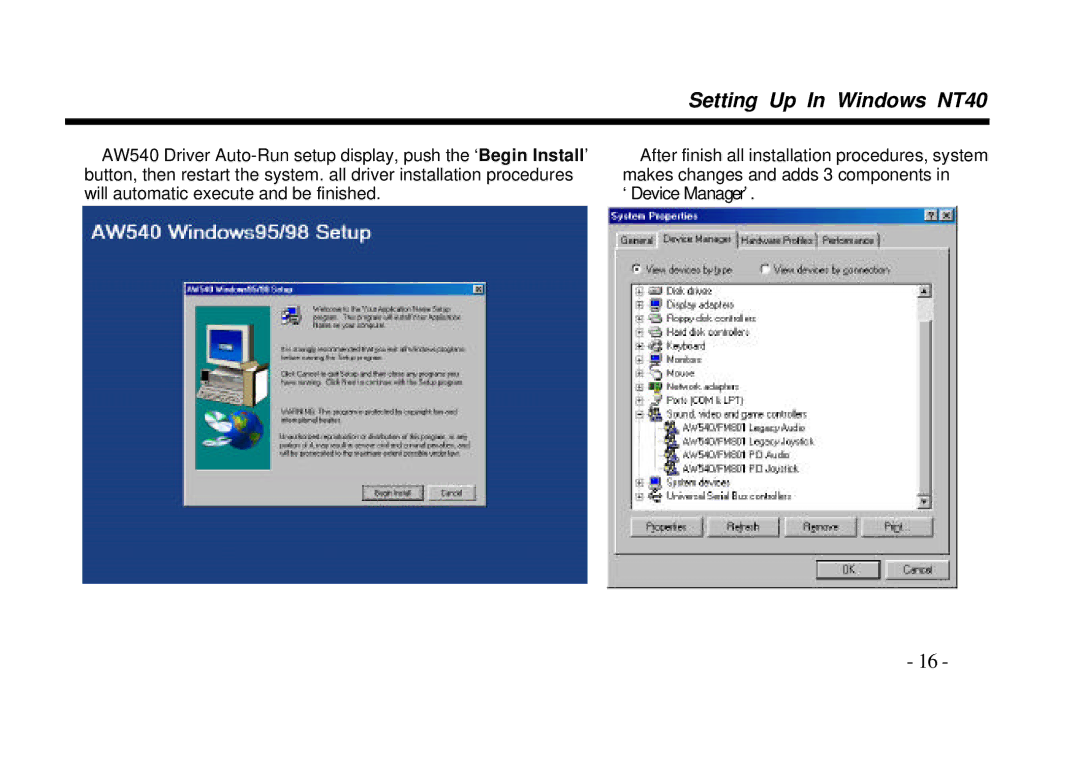 AOpen AW540 Series manual Setting Up In Windows NT40 