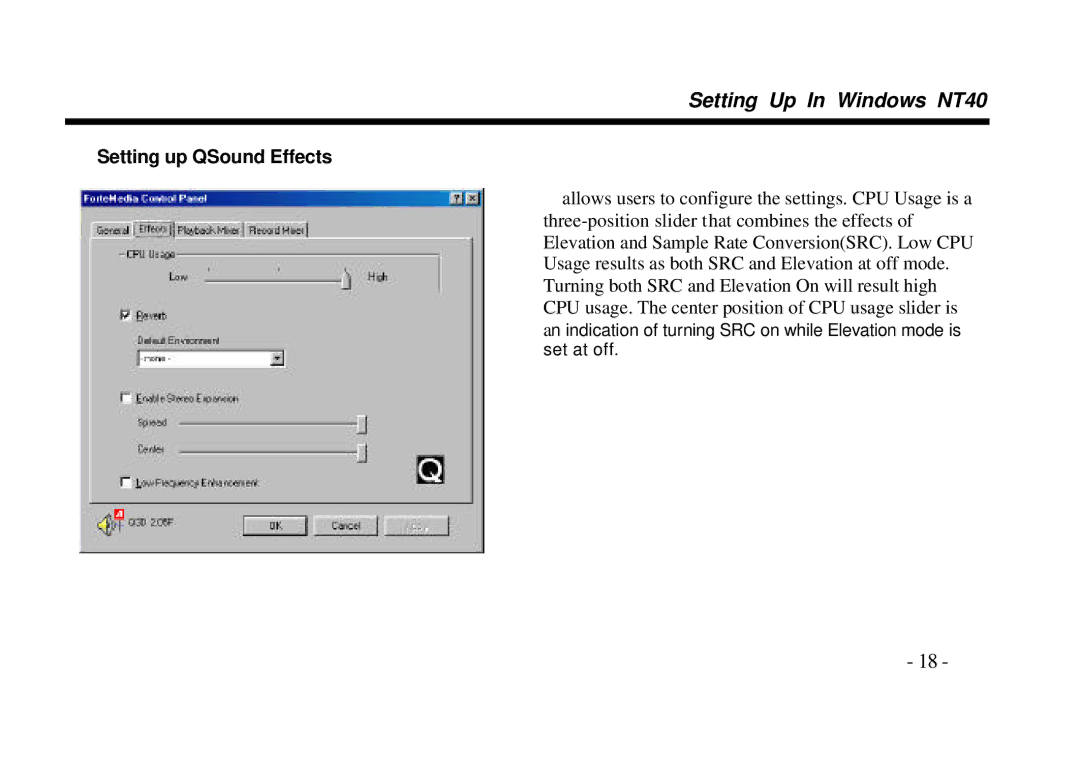 AOpen AW540 Series manual Setting up QSound Effects 