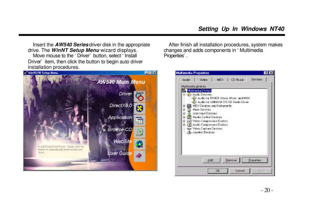 AOpen AW540 Series manual Setting Up In Windows NT40 