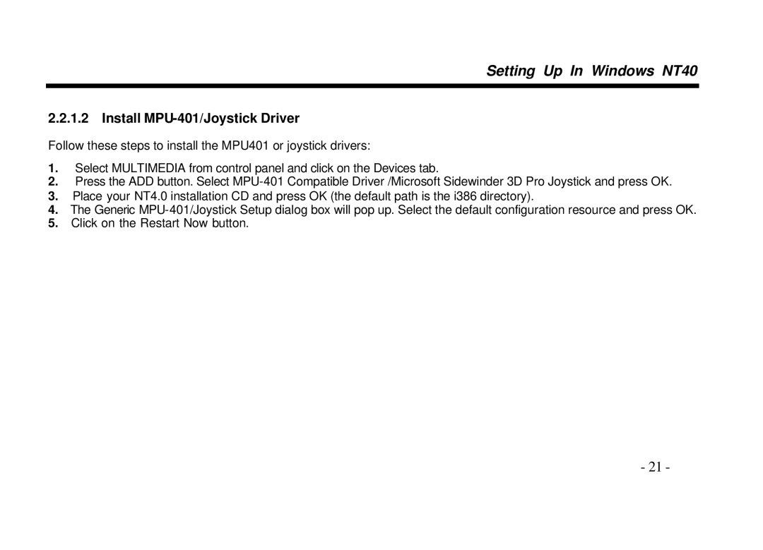 AOpen AW540 Series manual Install MPU-401/Joystick Driver 