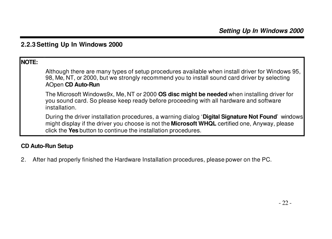 AOpen AW540 Series manual Setting Up In Windows 