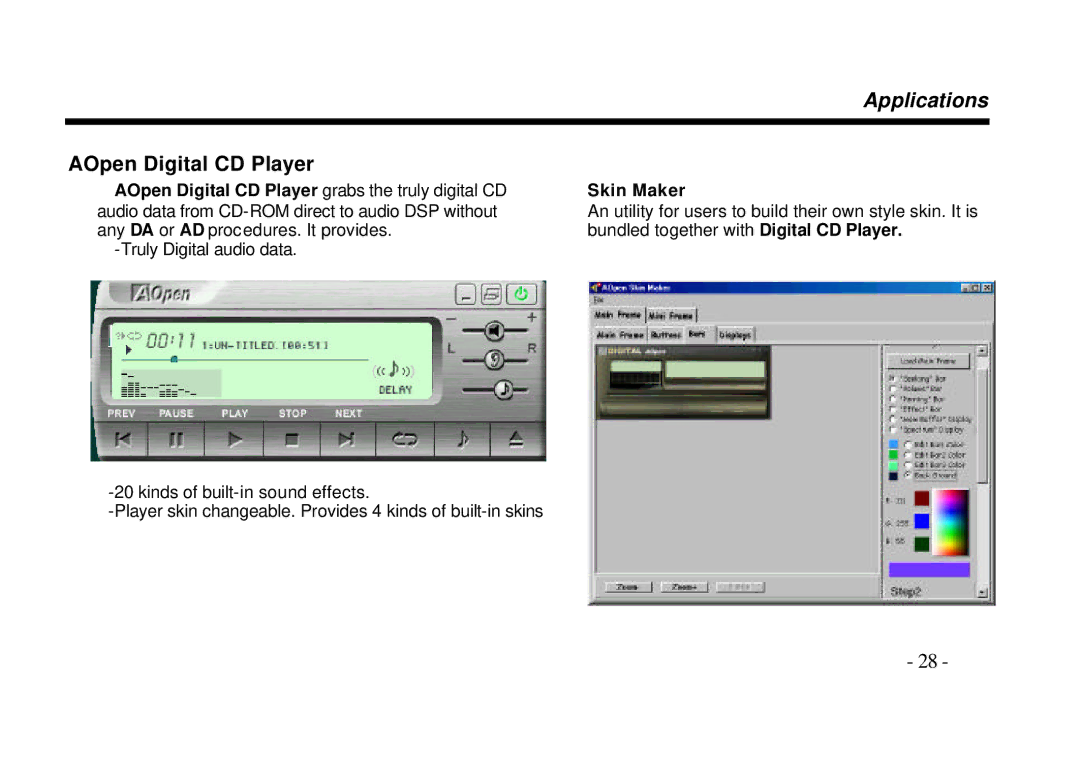 AOpen AW540 Series manual AOpen Digital CD Player, Skin Maker 