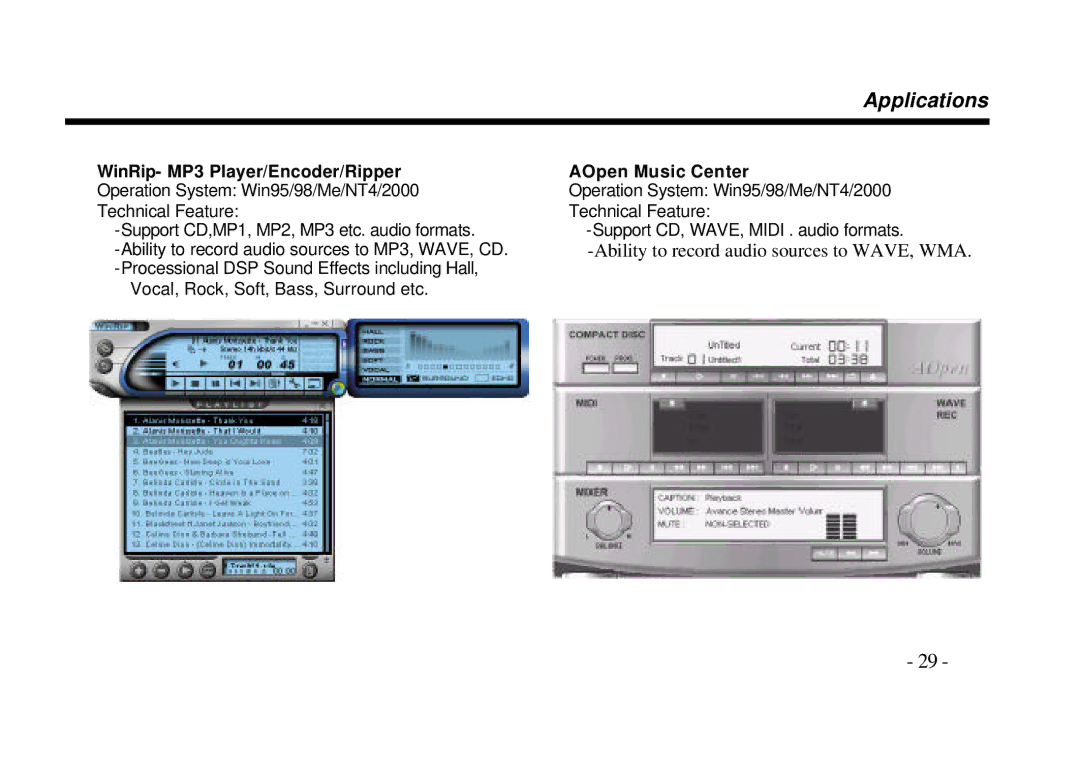 AOpen AW540 Series manual Ability to record audio sources to WAVE, WMA 