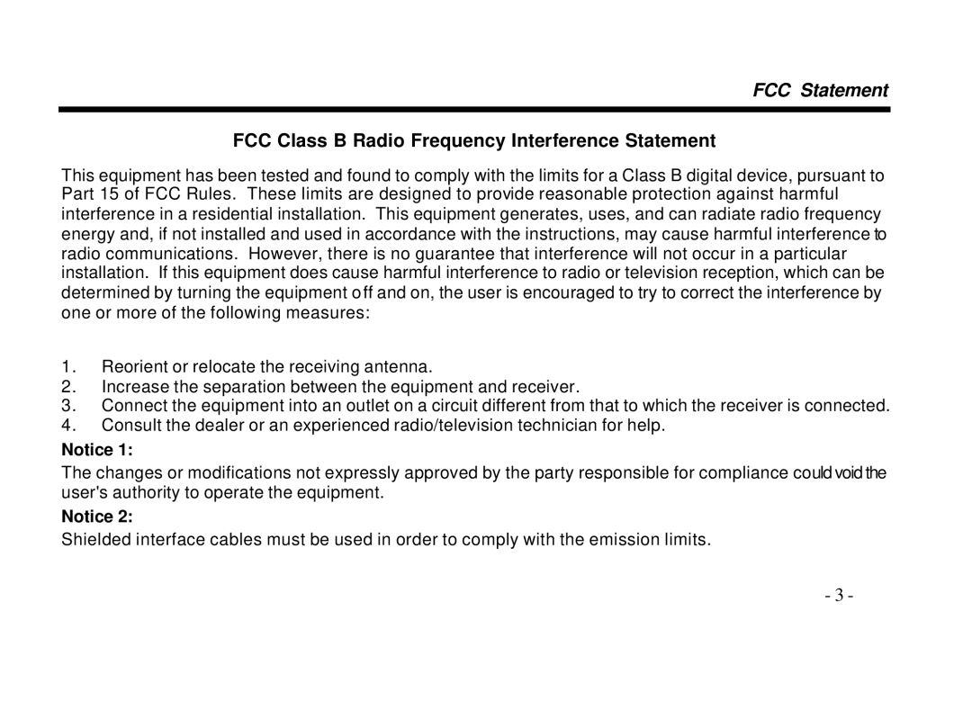 AOpen AW540 Series manual FCC Statement, FCC Class B Radio Frequency Interference Statement 