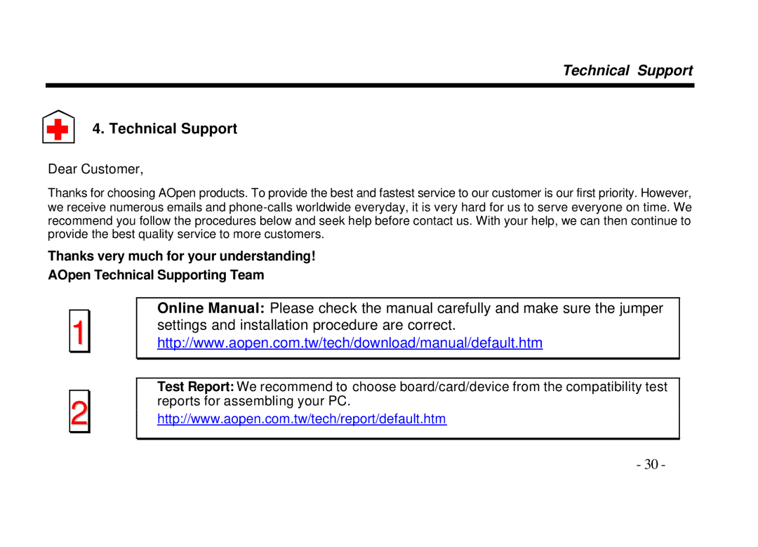 AOpen AW540 Series manual Technical Support 