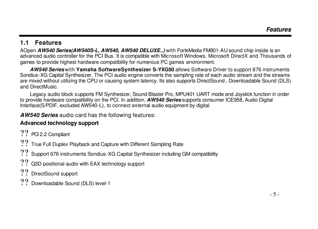 AOpen AW540 Series manual Features, Advanced technology support 