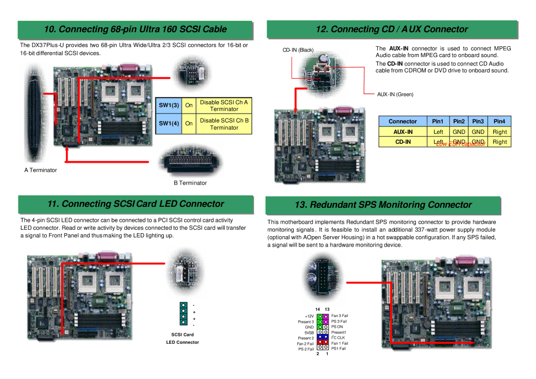 AOpen D X37PU-EG-E0110A manual Connecting 68-pin Ultra 160 Scsi Cable, Connecting Scsi Card LED Connector 