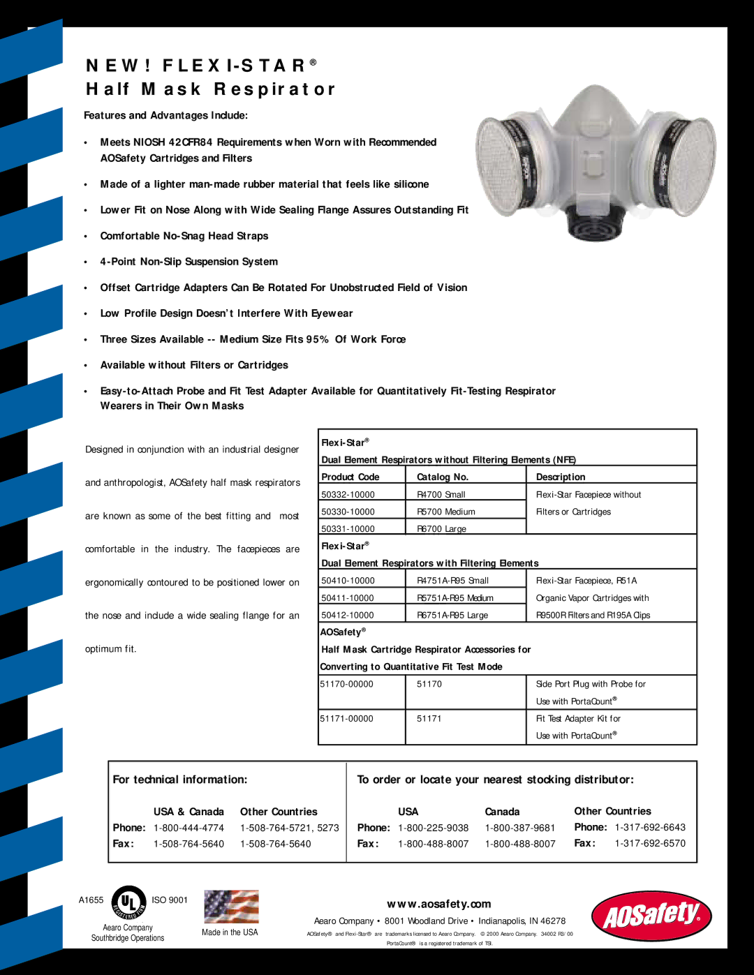 AOSafety Half Mask Respirator manual Flexi-Star Dual Element Respirators with Filtering Elements, AOSafety 