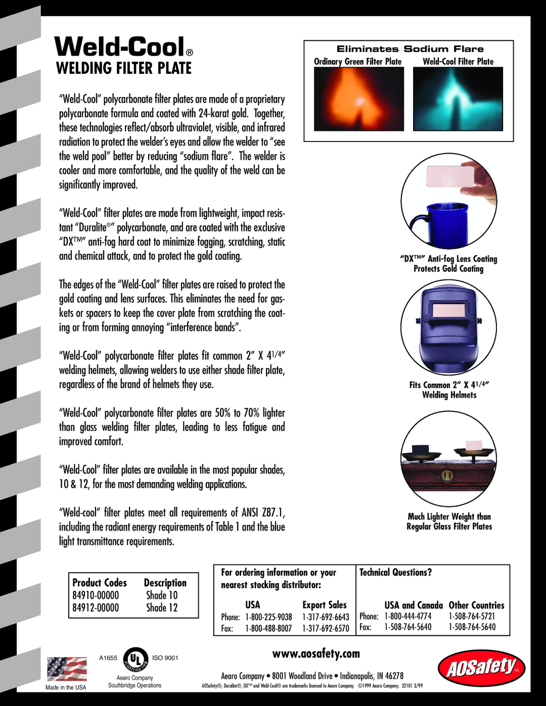 AOSafety Weld-Cool manual Welding Filter Plate, Shade 84912-00000, Usa 