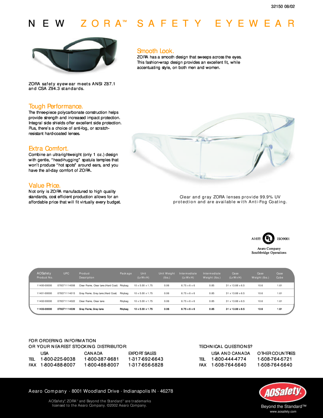 AOSafety Zora 32150 N E W Z O R A S A F E T Y E Y E W E A R, Smooth Look, Tough Performance, Extra Comfort, Value Price 