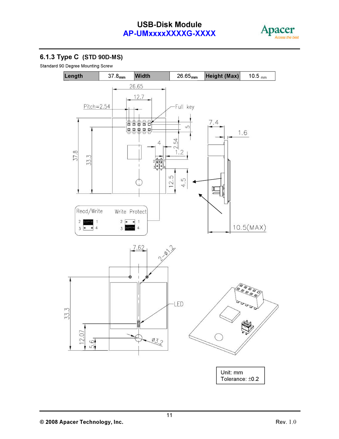 Apacer Technology II manual Type C STD 90D-MS 