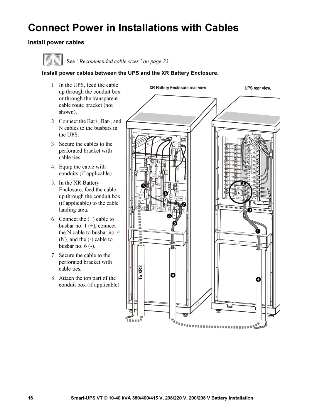 APC 10-40 KVA 380/400/415 V manual Connect Power in Installations with Cables, Install power cables 