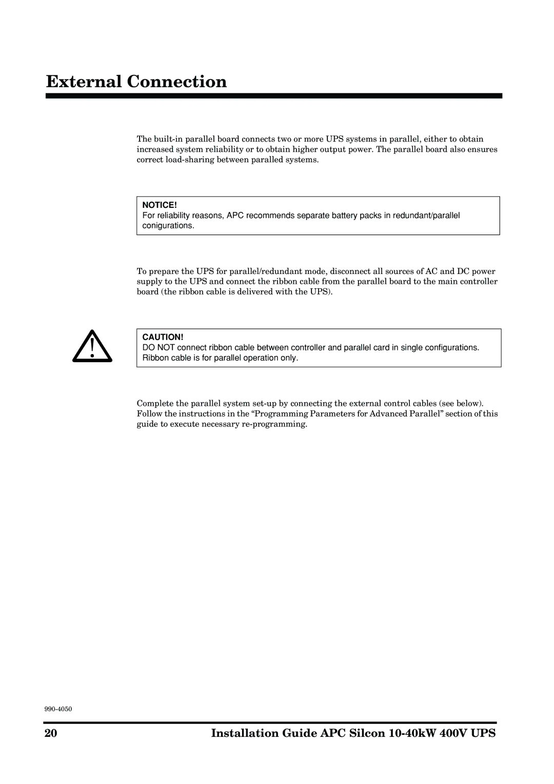 APC 10-40KW 400V UPS manual External Connection 