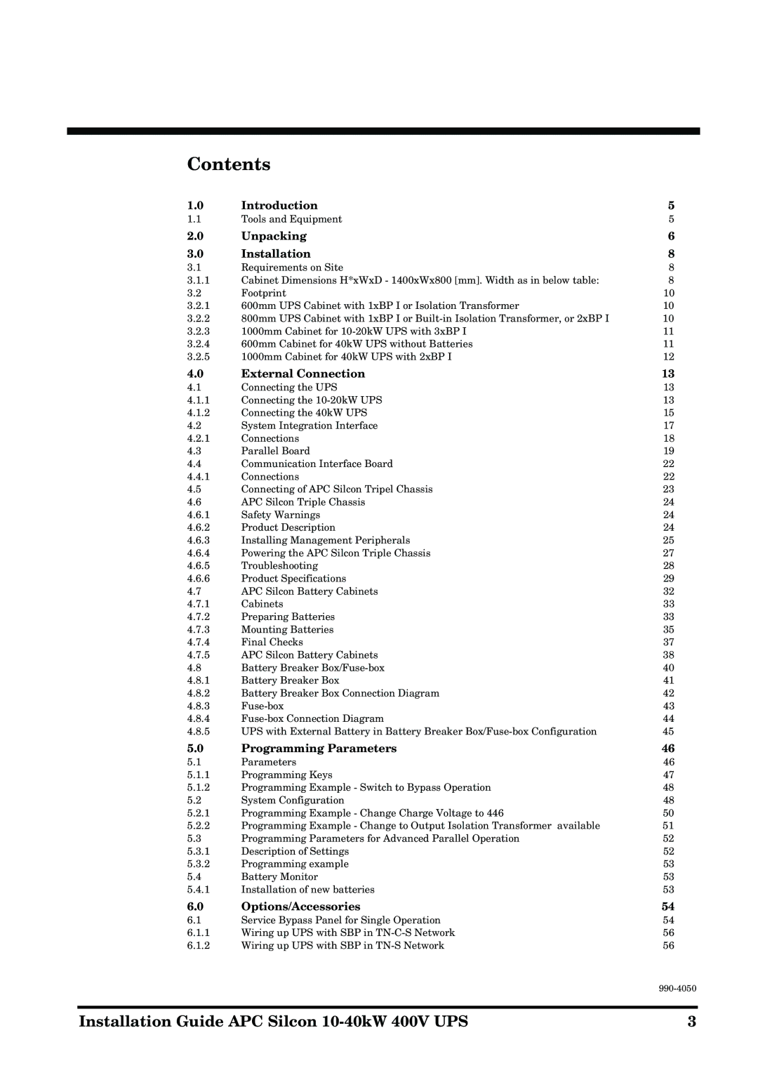 APC 10-40KW 400V UPS manual Contents 