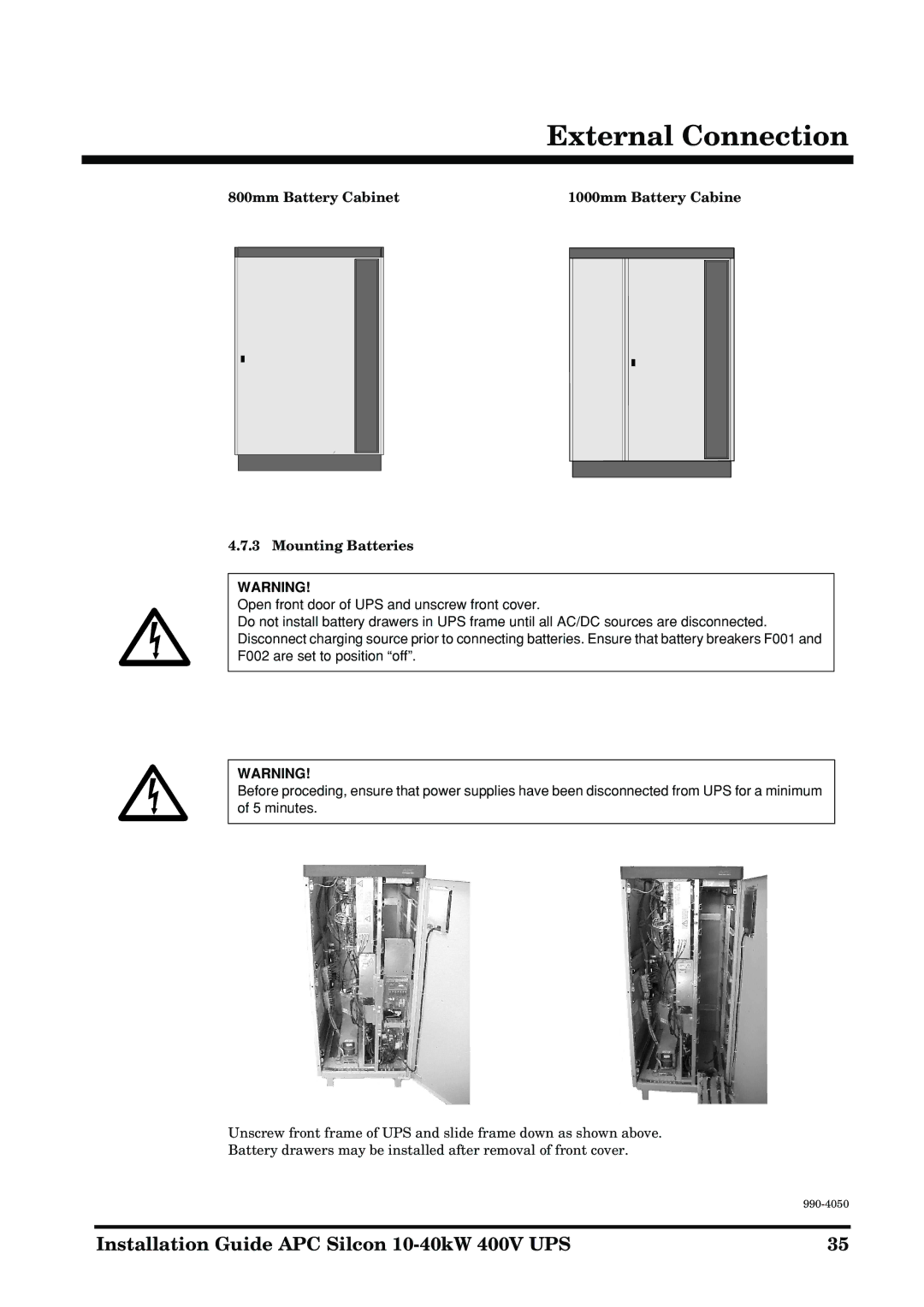 APC 10-40KW 400V UPS manual External Connection 