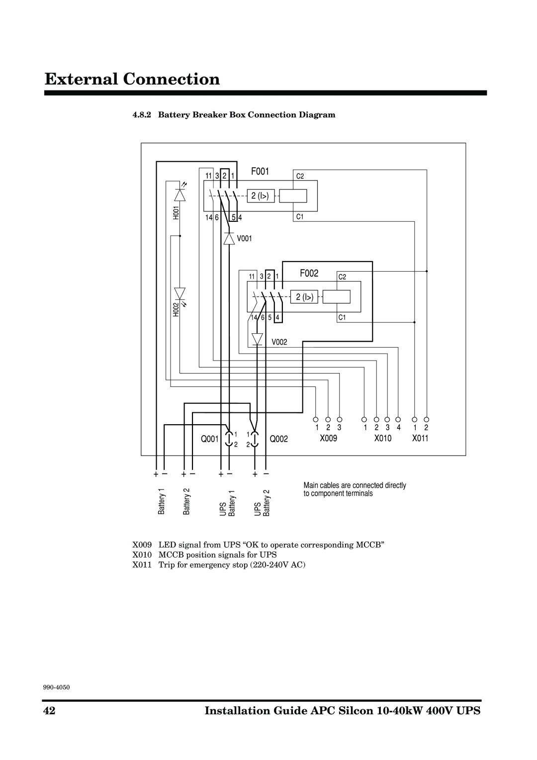 APC 10-40KW 400V UPS manual Battery Breaker Box Connection Diagram 