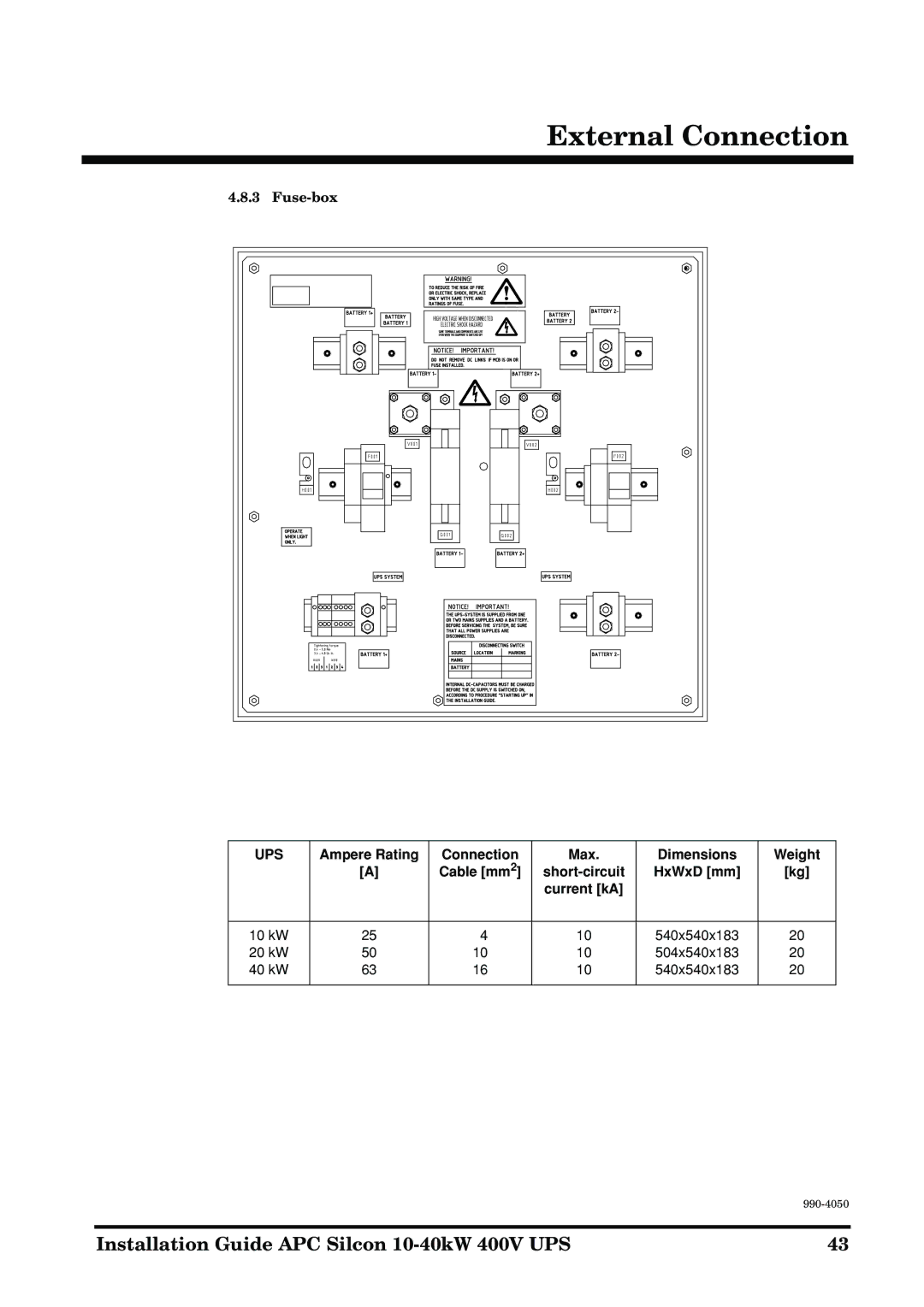 APC 10-40KW 400V UPS manual Fuse-box 