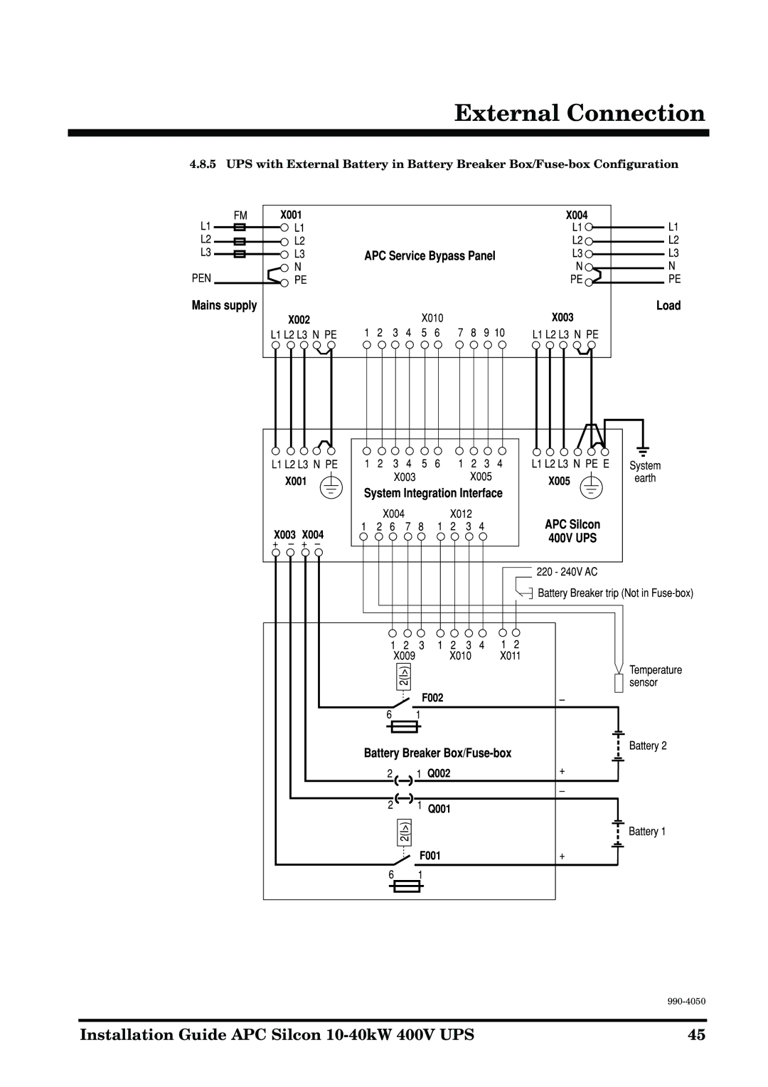 APC 10-40KW 400V UPS manual External Connection 