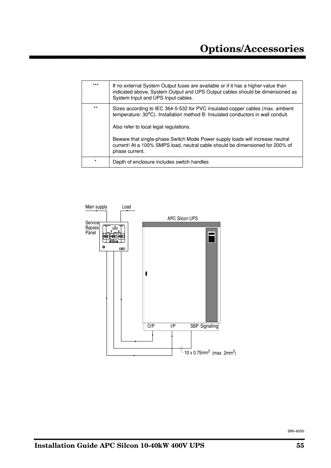 APC 10-40KW 400V UPS manual 10 x 0.75mm2 max mm2 