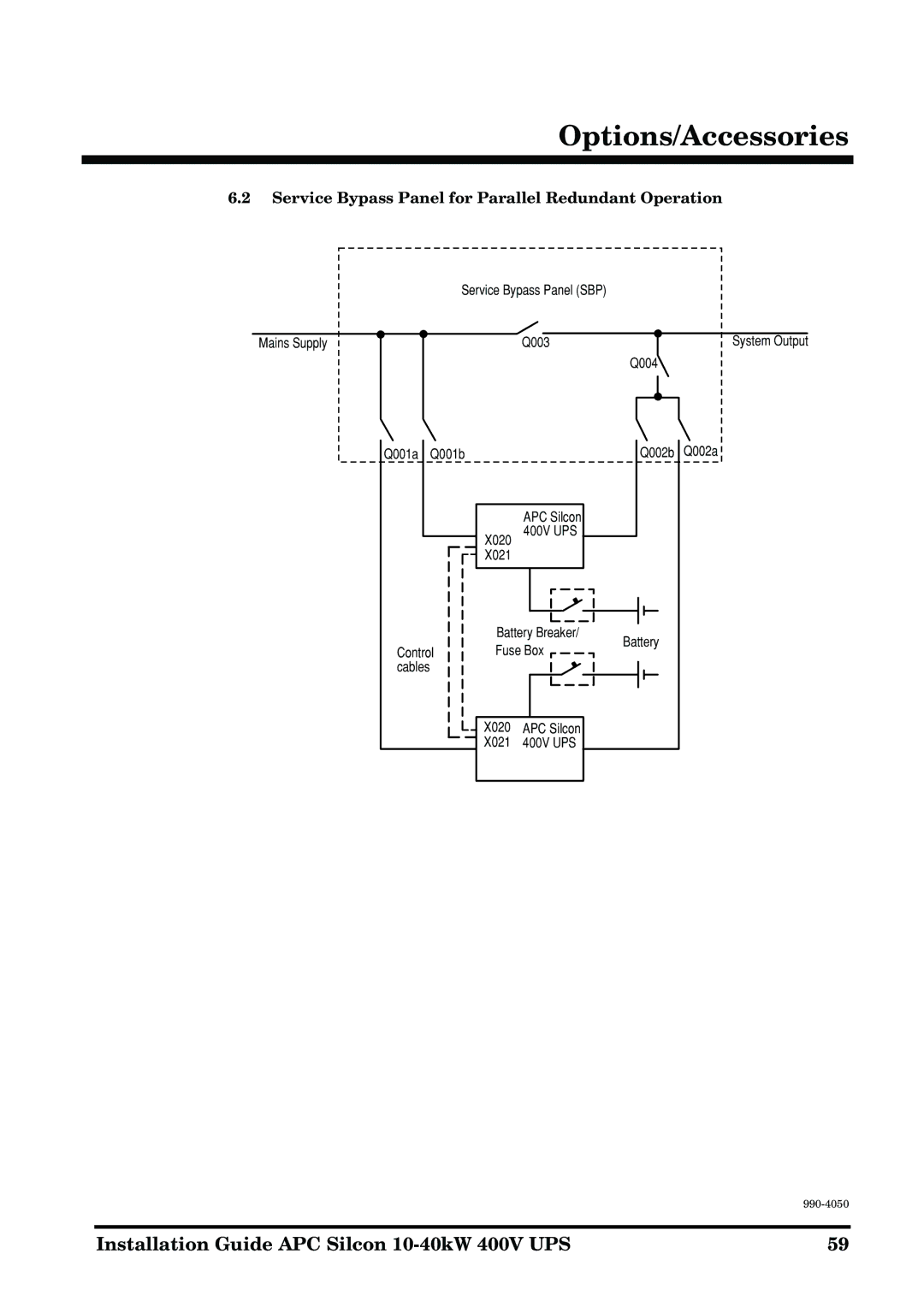 APC 10-40KW 400V UPS manual Service Bypass Panel for Parallel Redundant Operation 