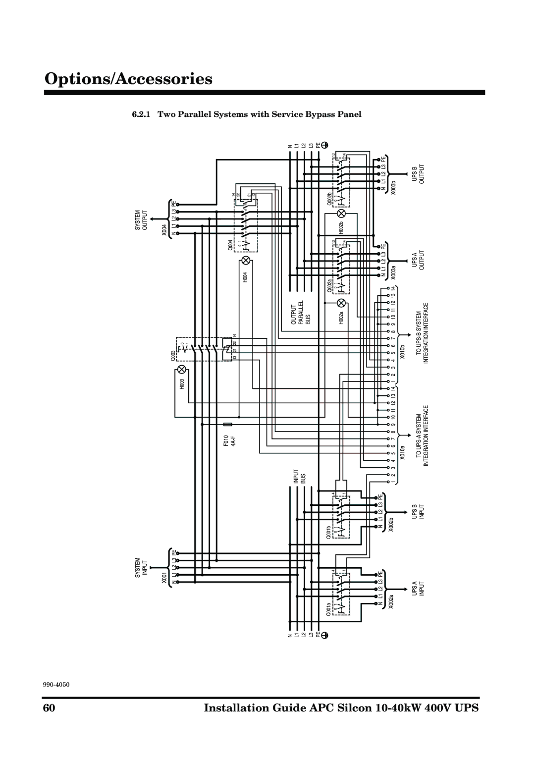 APC 10-40KW 400V UPS manual Two Parallel Systems with Service Bypass Panel 