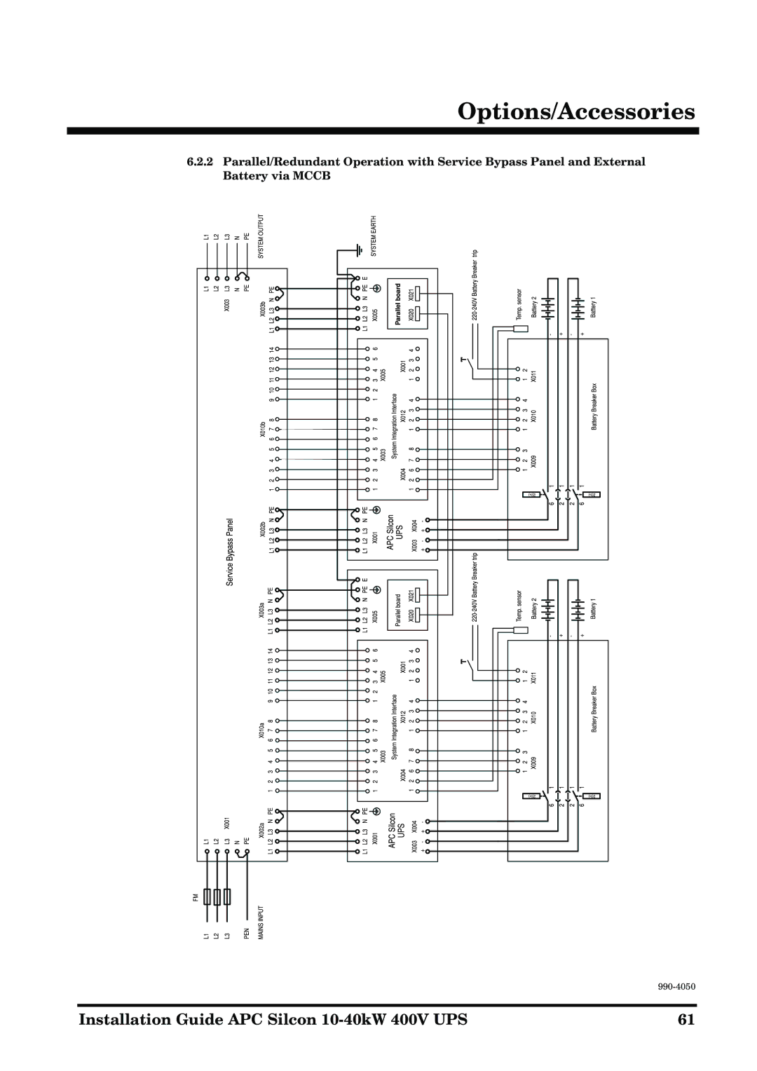 APC 10-40KW 400V UPS manual Options/Accessories 