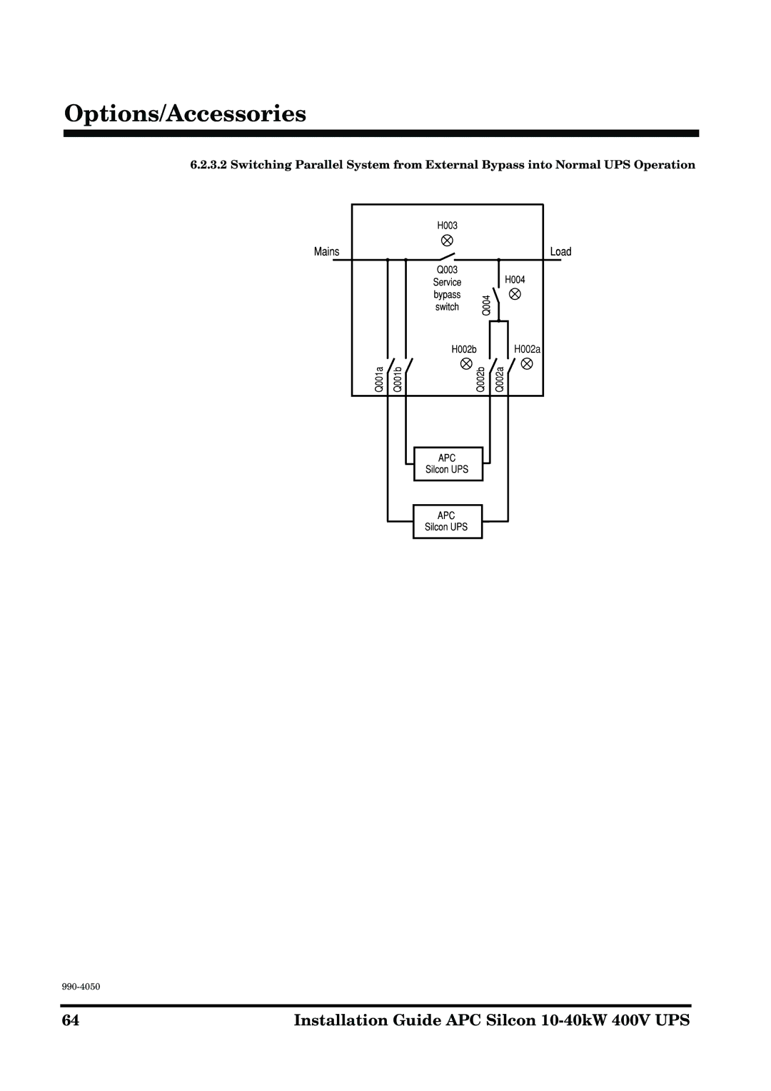 APC 10-40KW 400V UPS manual Options/Accessories 