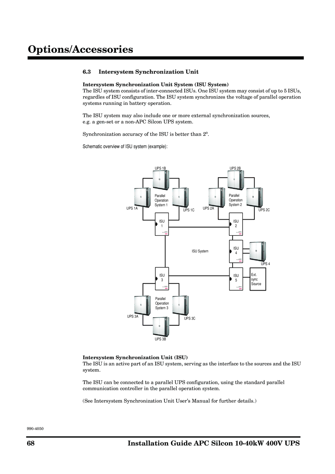 APC 10-40KW 400V UPS manual Intersystem Synchronization Unit System ISU System, Intersystem Synchronization Unit ISU 