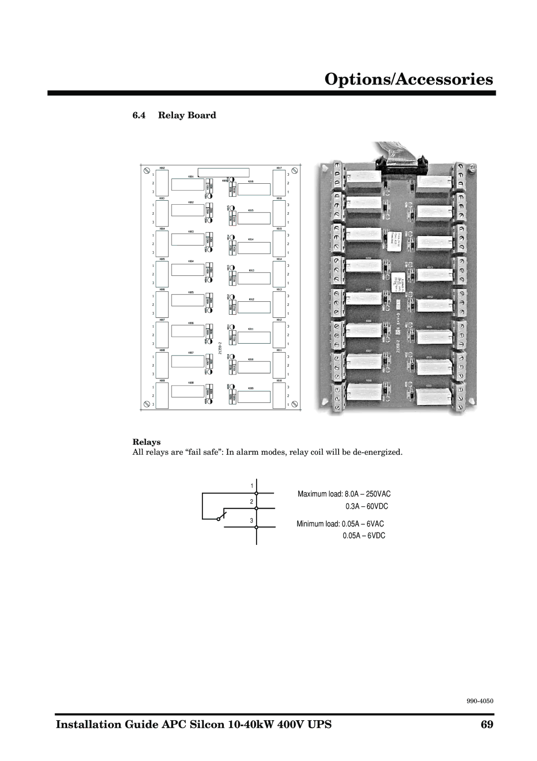 APC 10-40KW 400V UPS manual Relay Board, Relays 