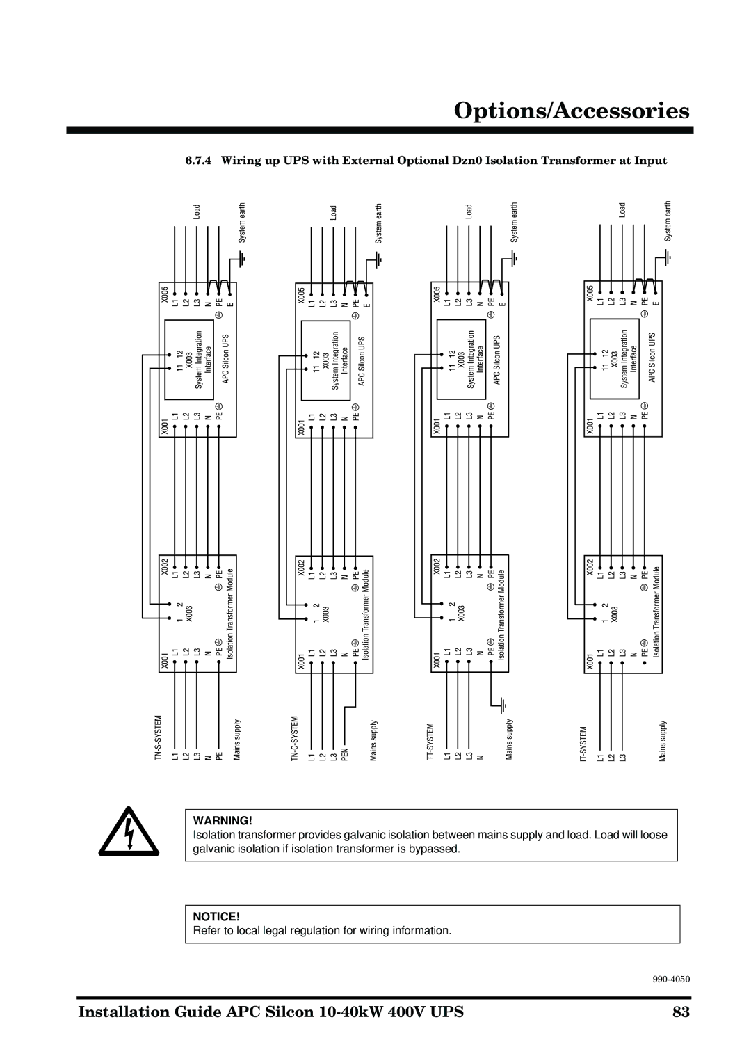 APC 10-40KW 400V UPS manual Options/Accessories 