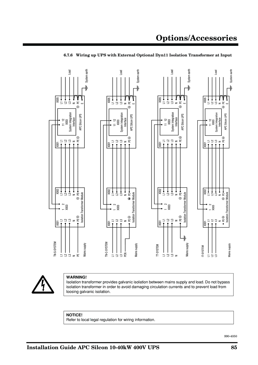 APC 10-40KW 400V UPS manual Options/Accessories 