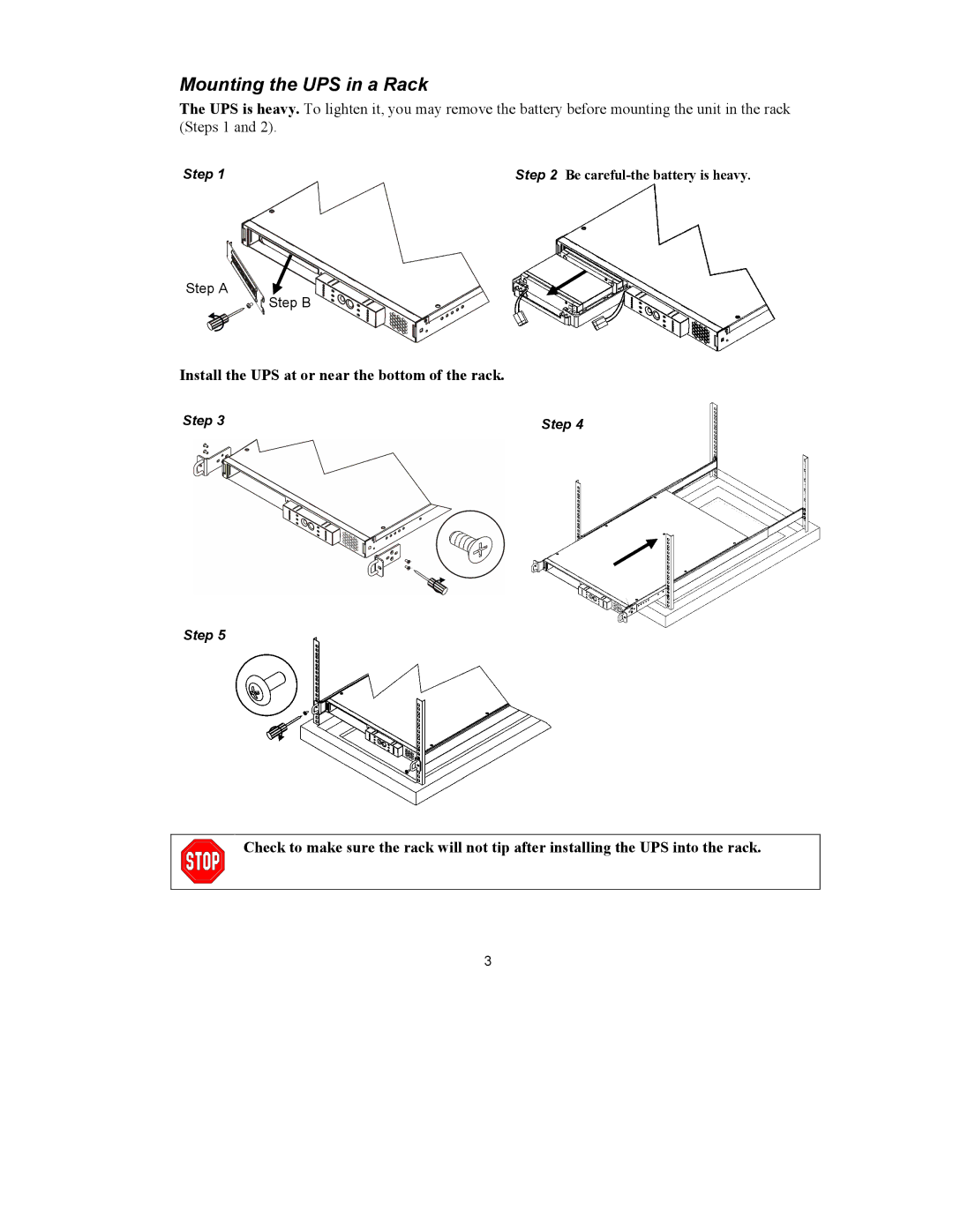 APC 1000VA user manual Mounting the UPS in a Rack 