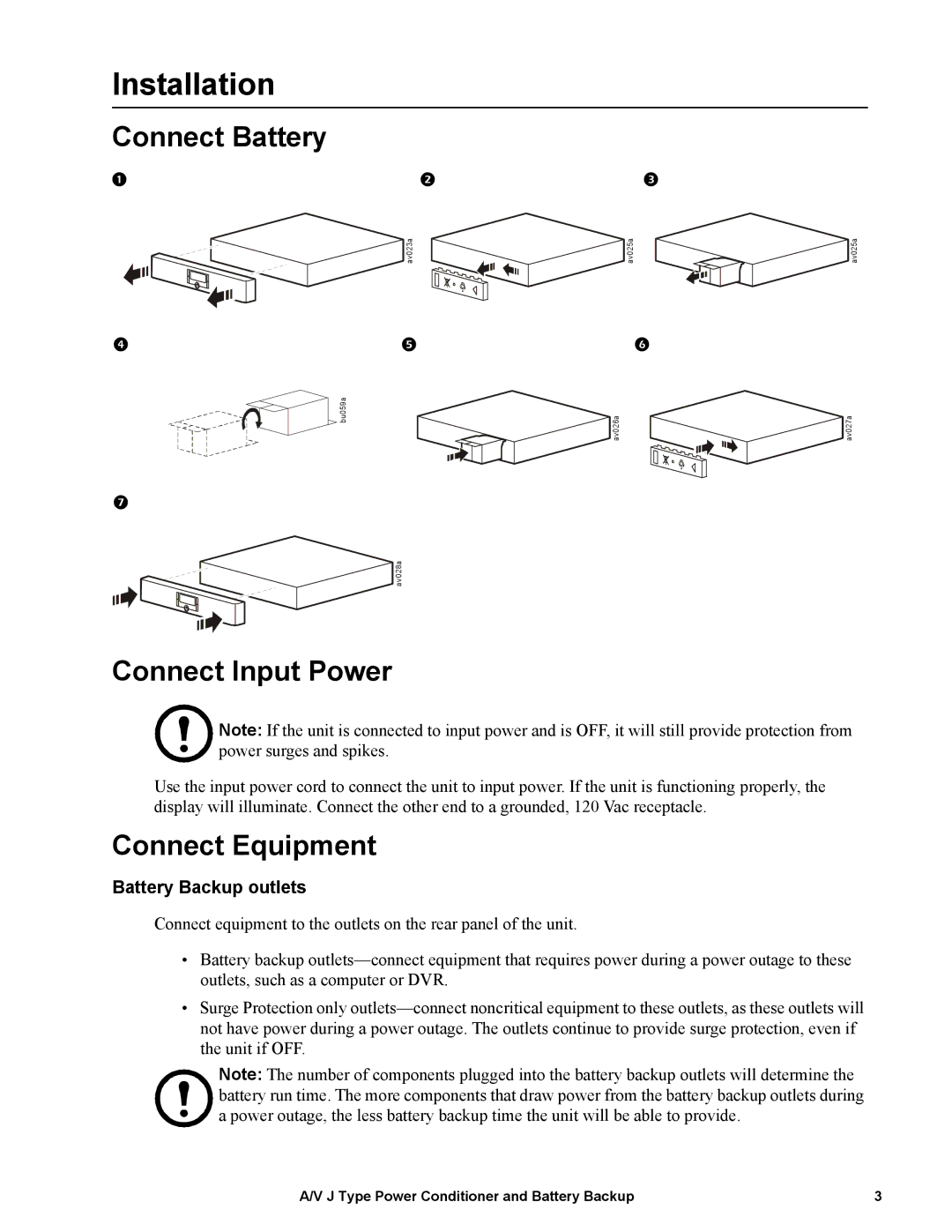 APC J25B, 120 V, J35B, 865 W, 1440 VA manual Installation, Battery Backup outlets 