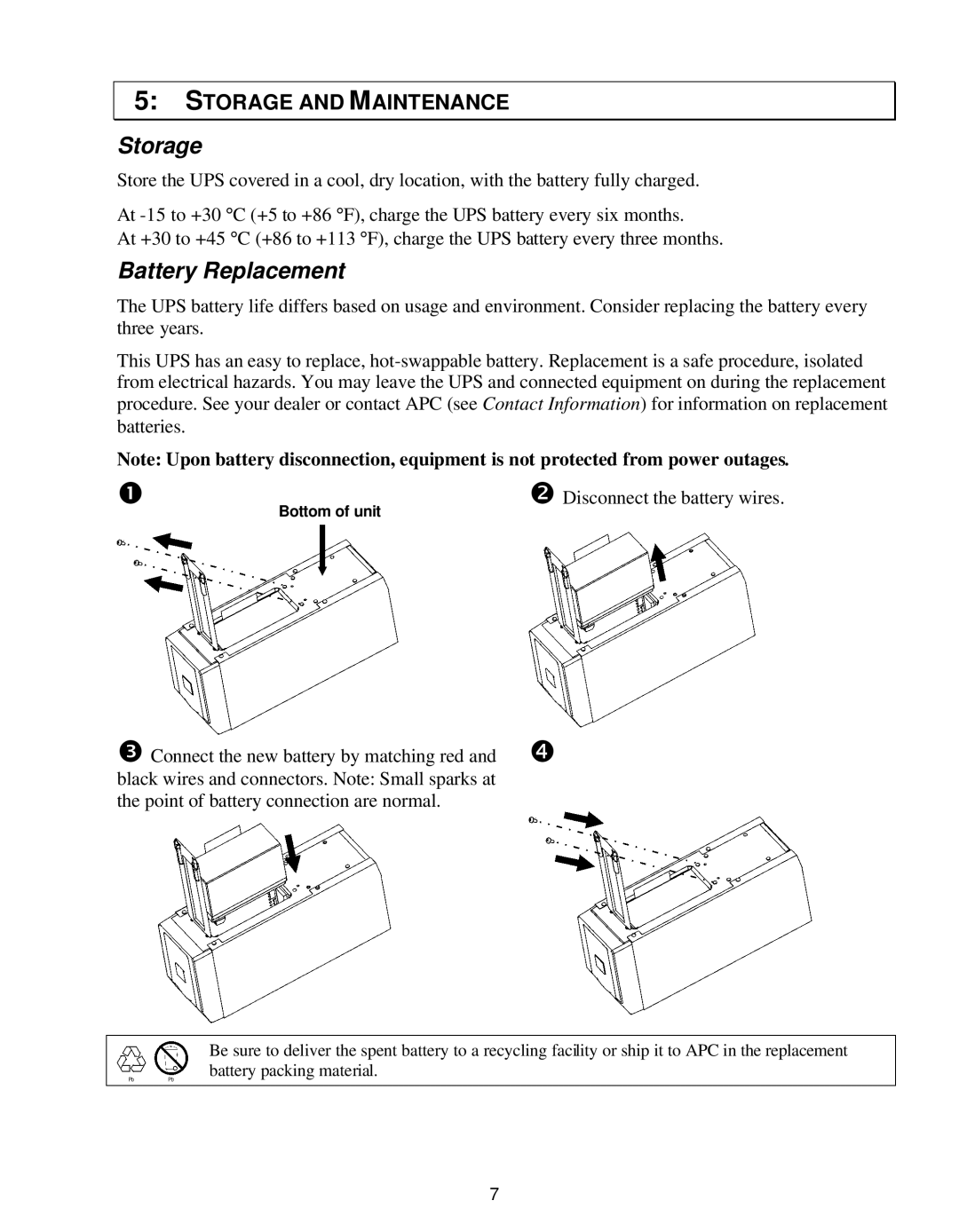 APC 620 VA, 120 Vac, 420 VA, 110 Vac user manual Battery Replacement, Storage and Maintenance 