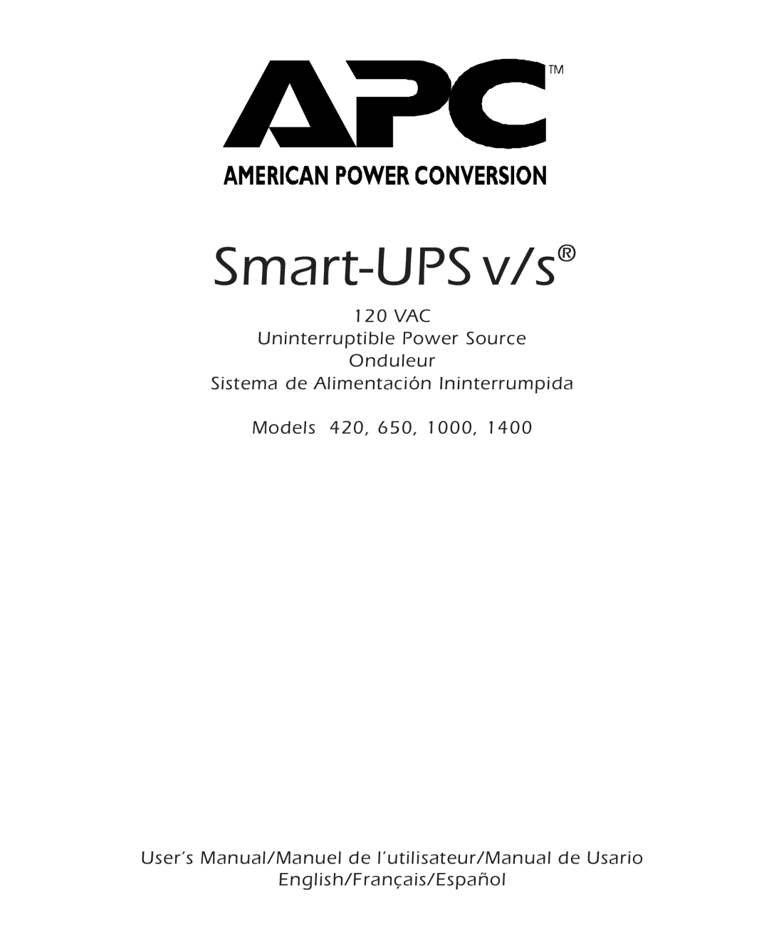 APC 650, 1400, 420, 1000 user manual Smart-UPS v/s 