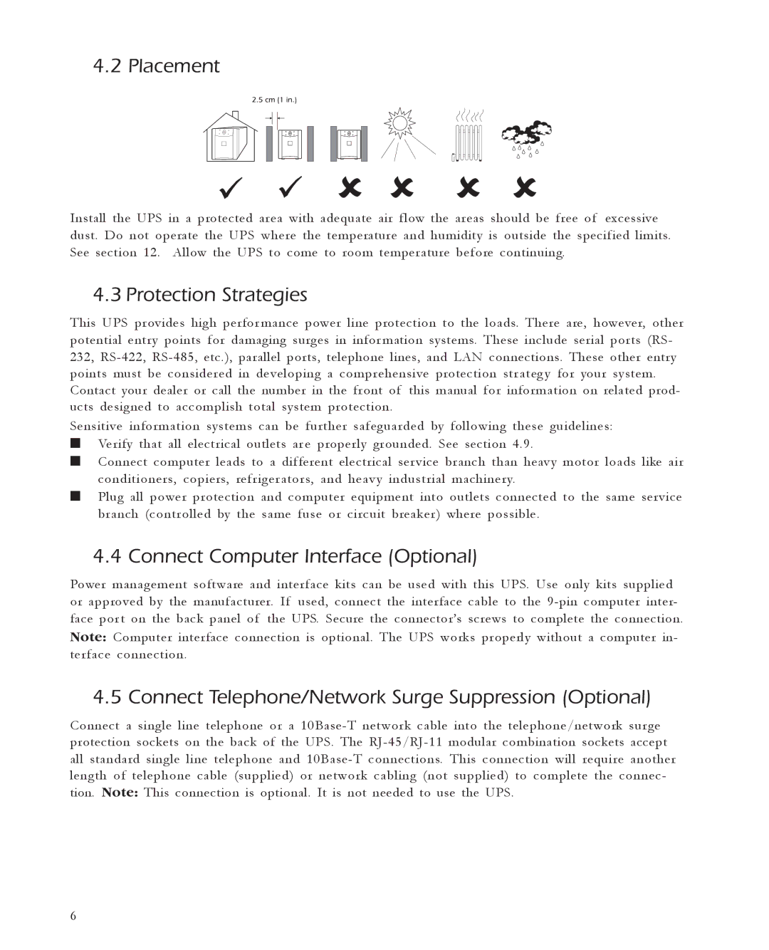 APC 420, 1400, 650, 1000 user manual Placement, Protection Strategies, Connect Computer Interface Optional 