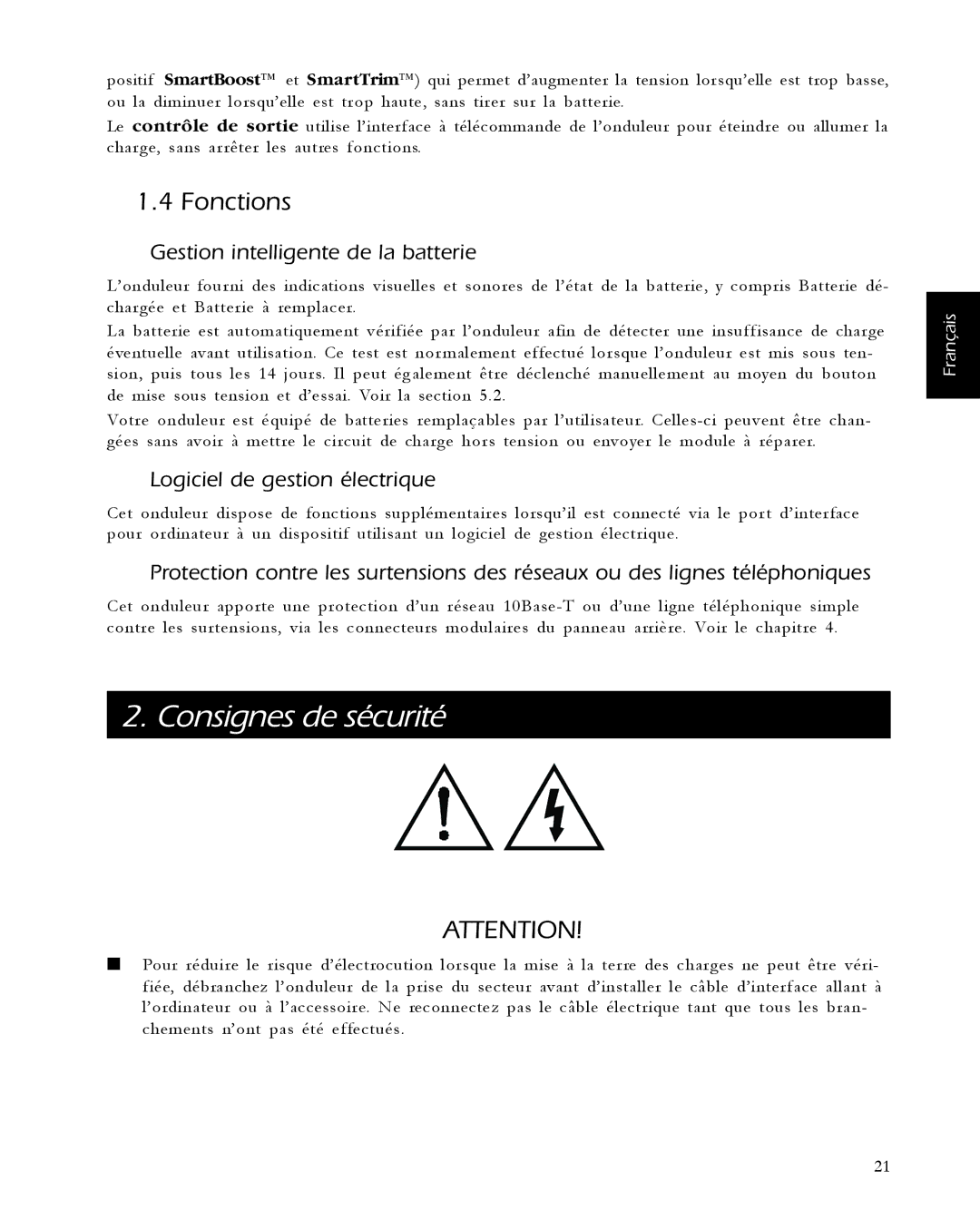 APC 650, 1400, 420 Consignes de sécurité, Fonctions, Gestion intelligente de la batterie, Logiciel de gestion électrique 