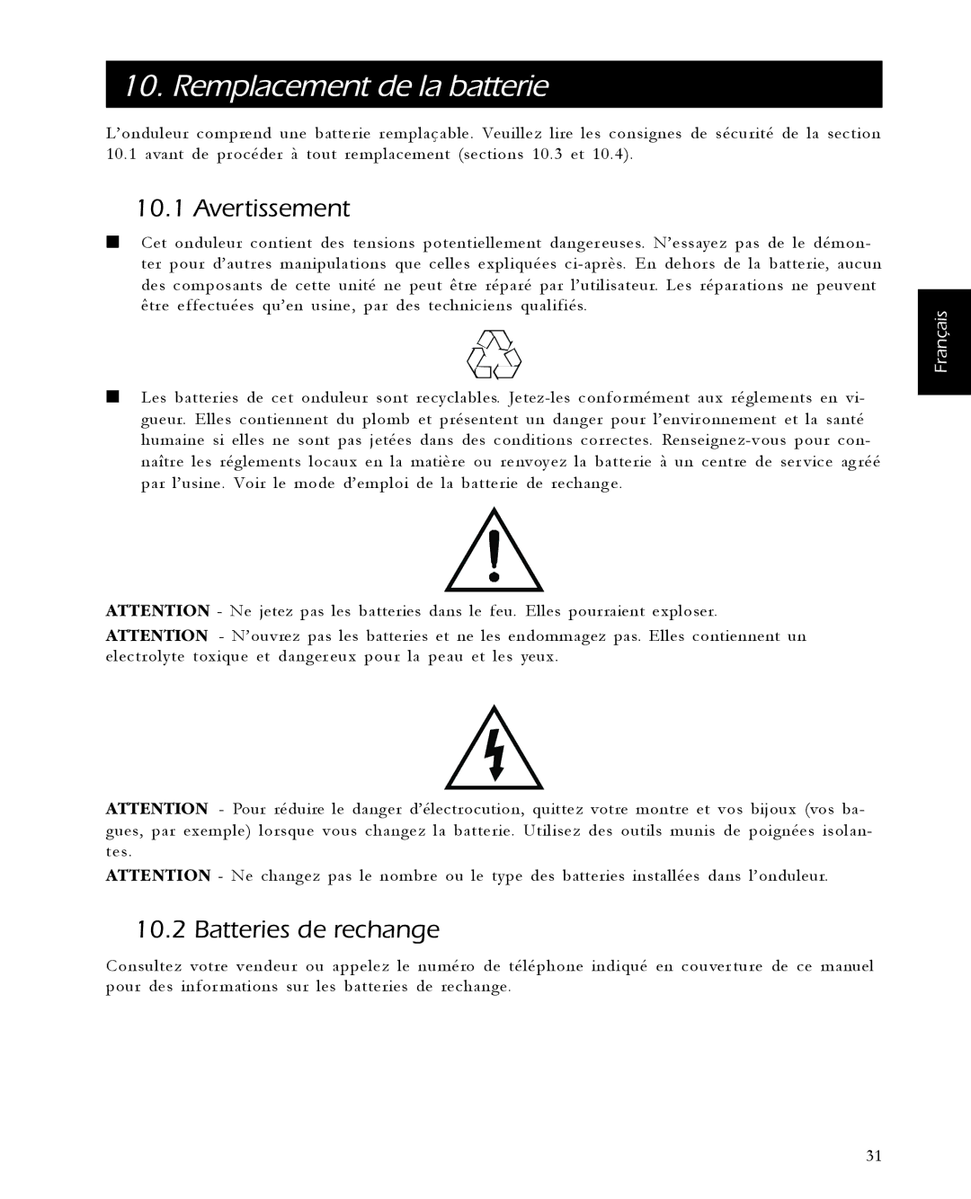 APC 1000, 1400, 650, 420 user manual Français 