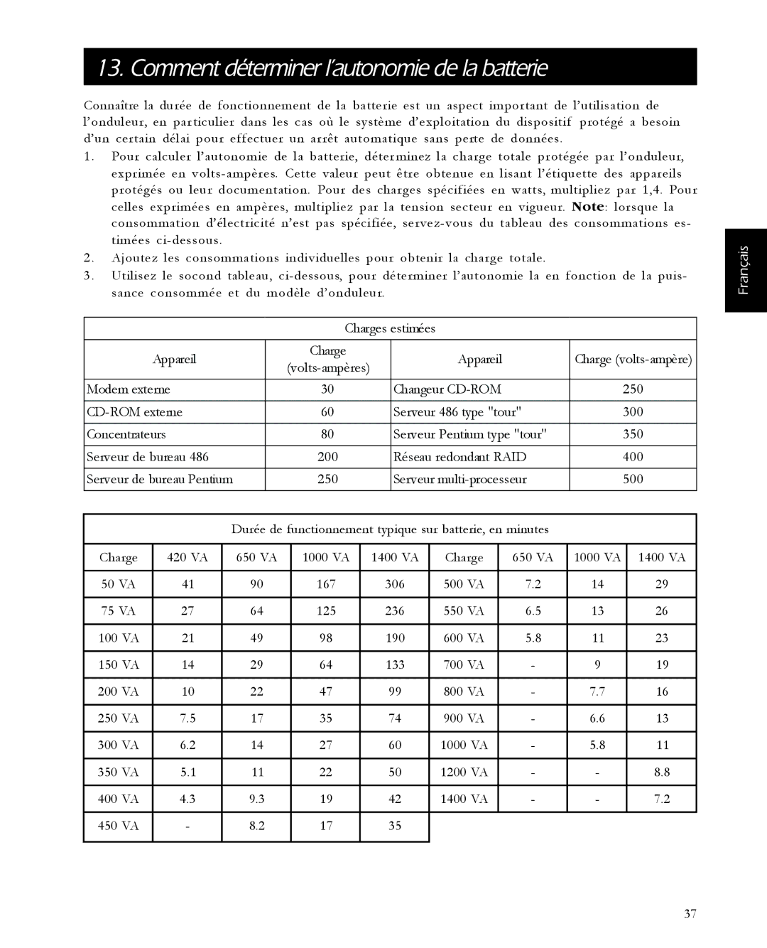 APC 650, 1400, 420, 1000 user manual Comment déterminer l’autonomie de la batterie 