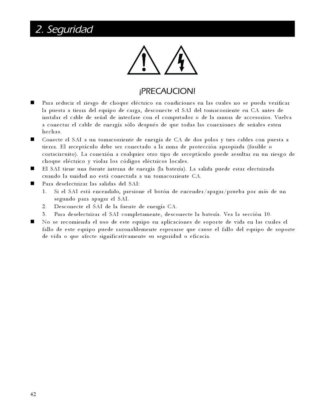 APC 420, 1400, 650, 1000 user manual Seguridad, ¡Precaucion 