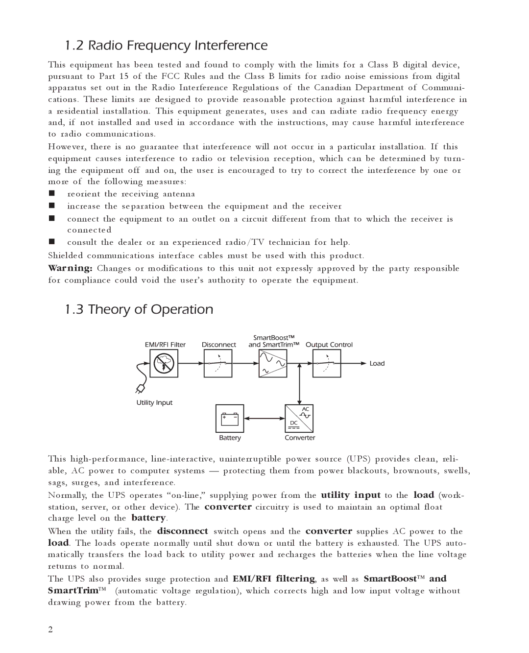 APC 420, 1400, 650, 1000 user manual Radio Frequency Interference, Theory of Operation 