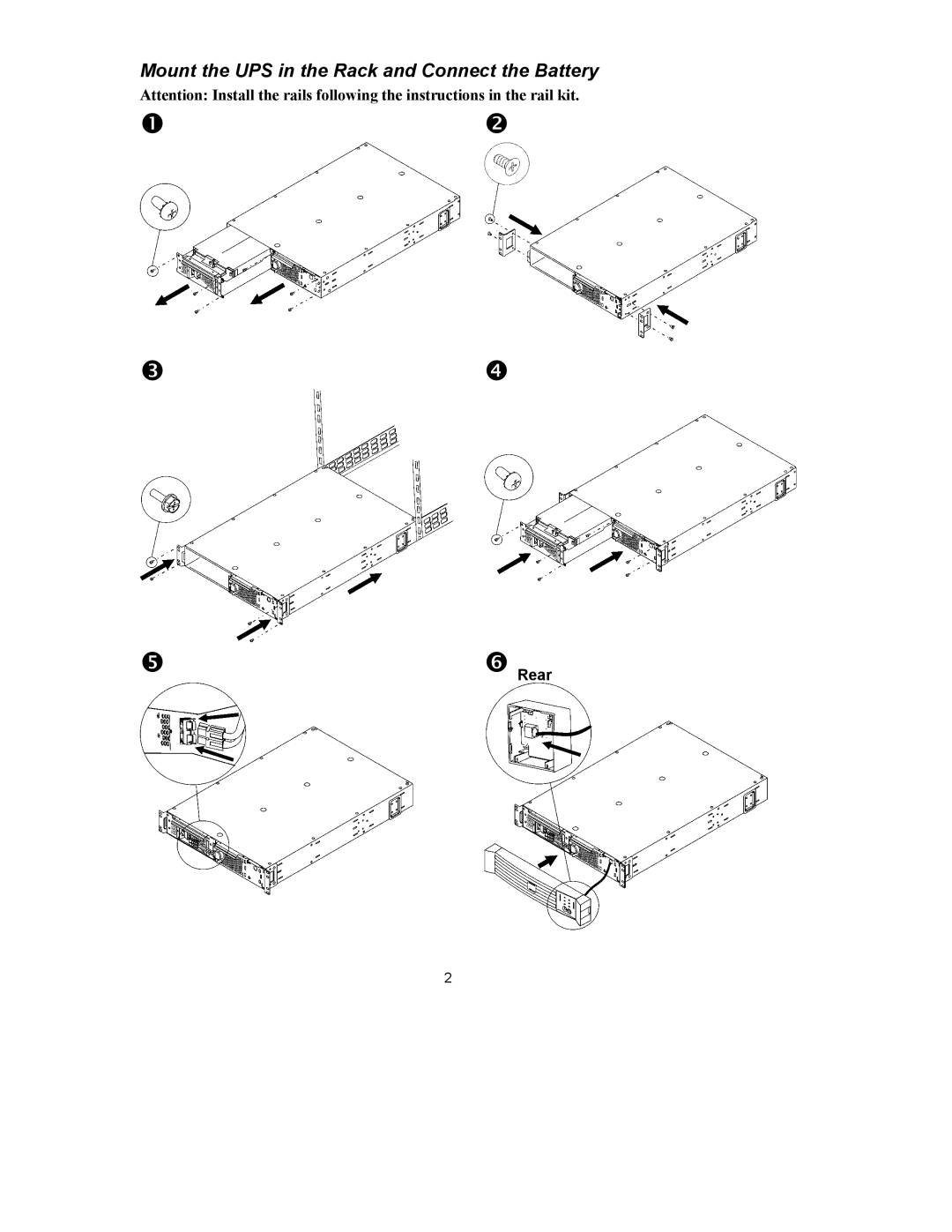 APC 3000 VA, 1500 VA, SUM3000RMXL2U user manual Mount the UPS in the Rack and Connect the Battery 