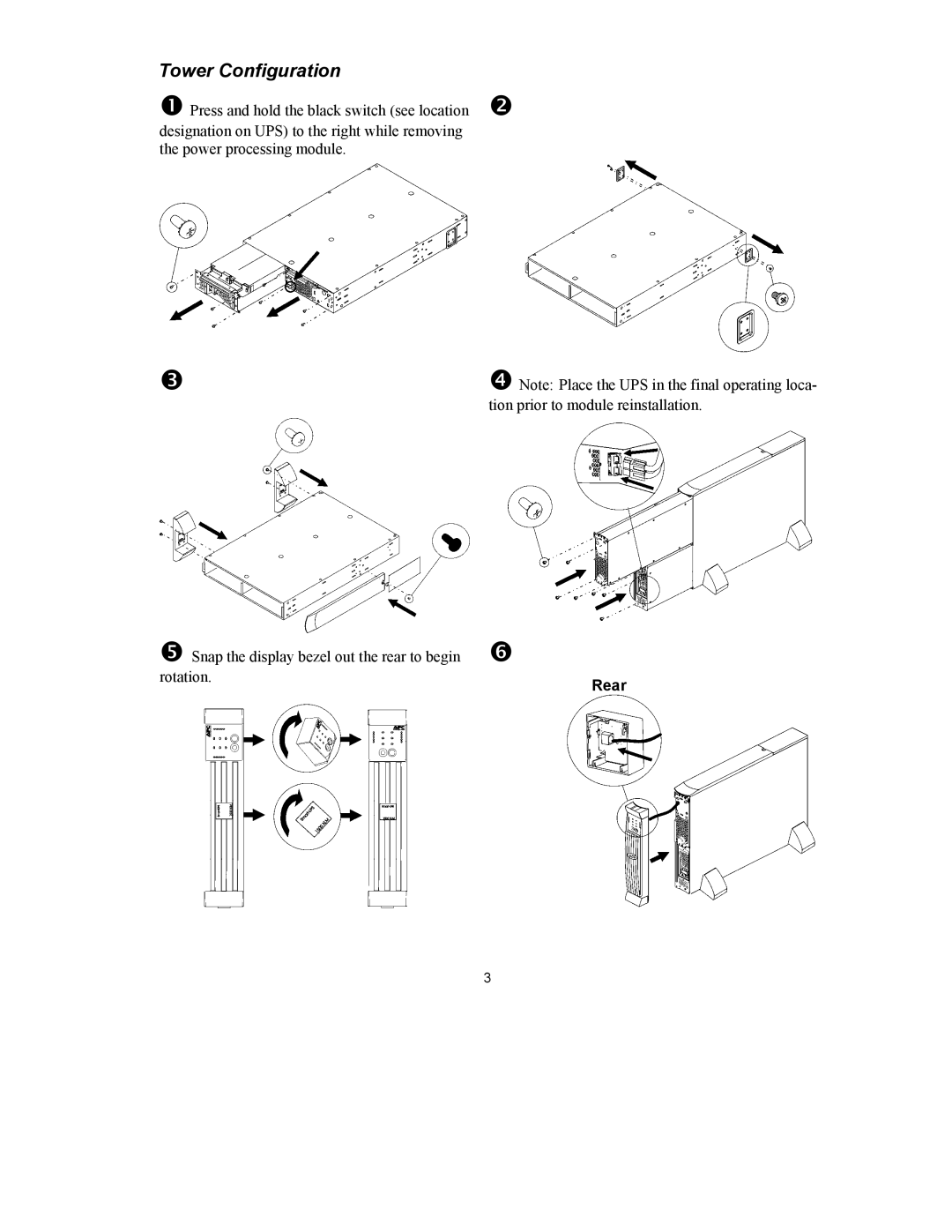 APC SUM3000RMXL2U, 1500 VA, 3000 VA user manual Tower Configuration 