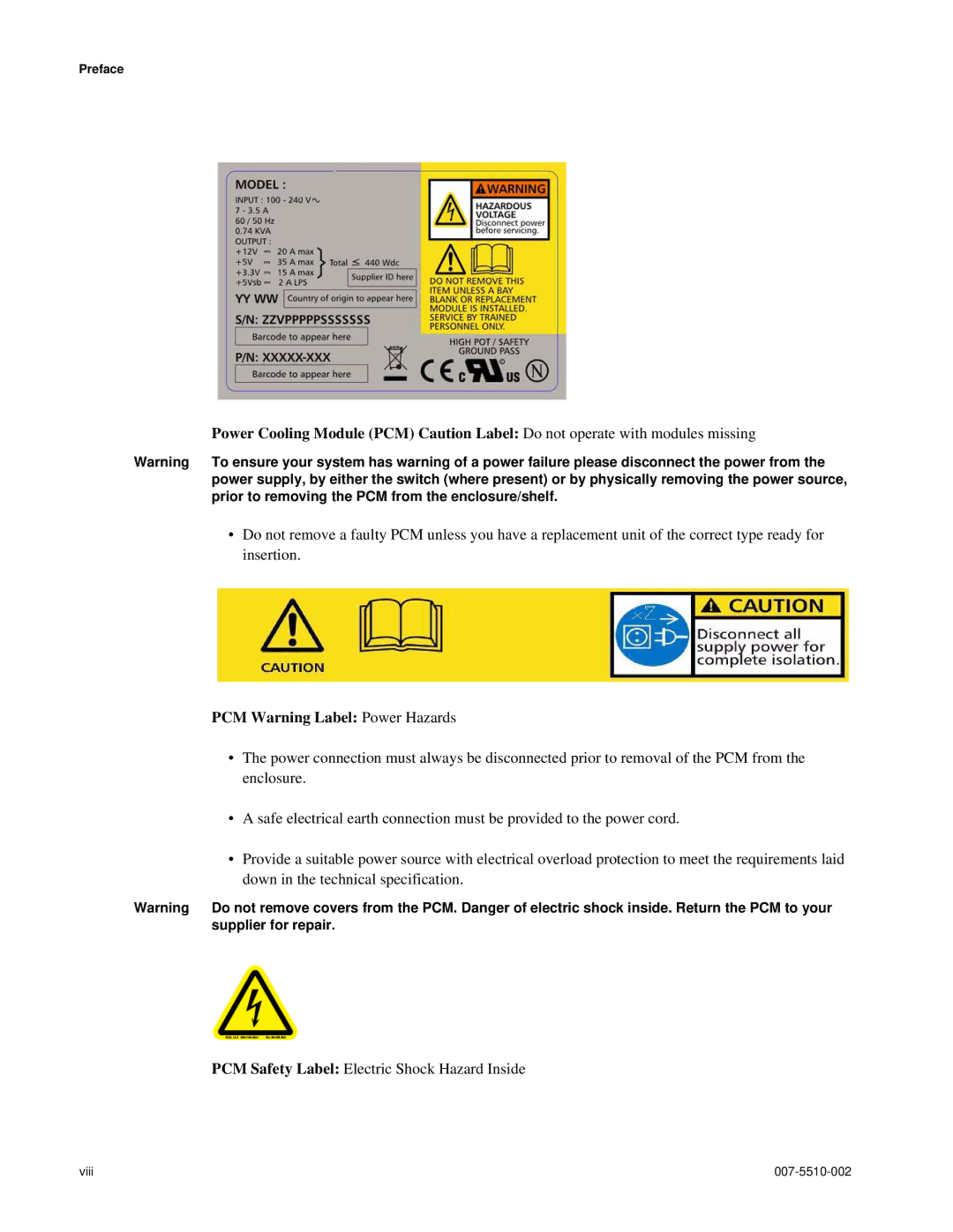 APC 15000 RAID manual PCM Warning Label Power Hazards 