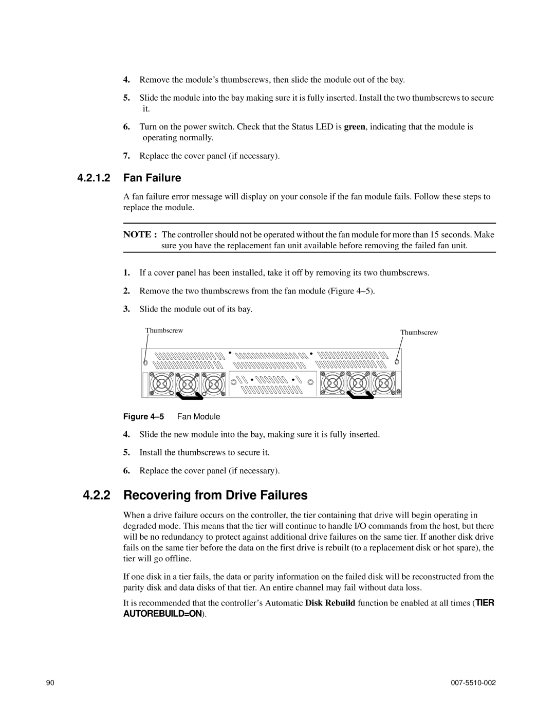 APC 15000 RAID manual Recovering from Drive Failures, Fan Failure 