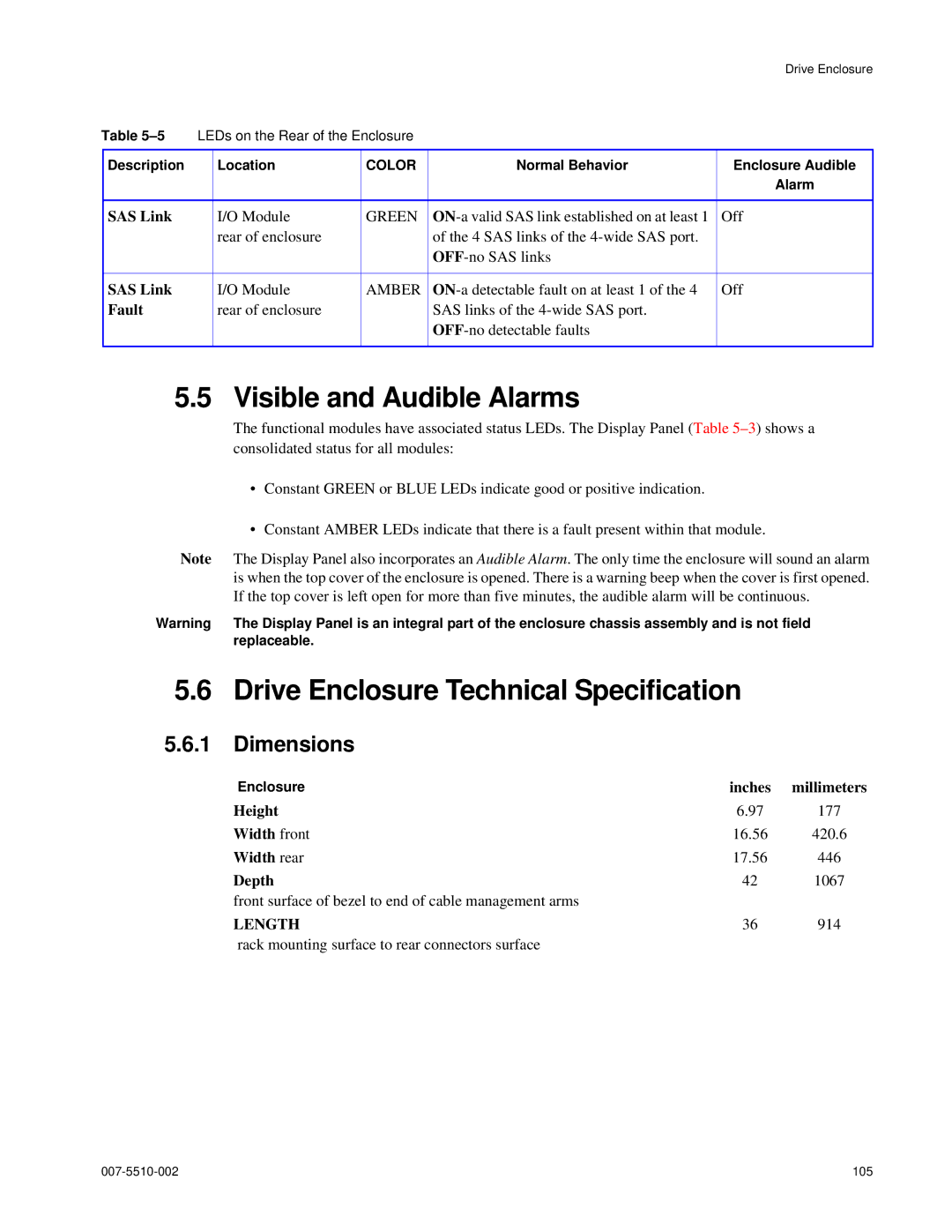 APC 15000 RAID manual Visible and Audible Alarms, Drive Enclosure Technical Specification, Dimensions 