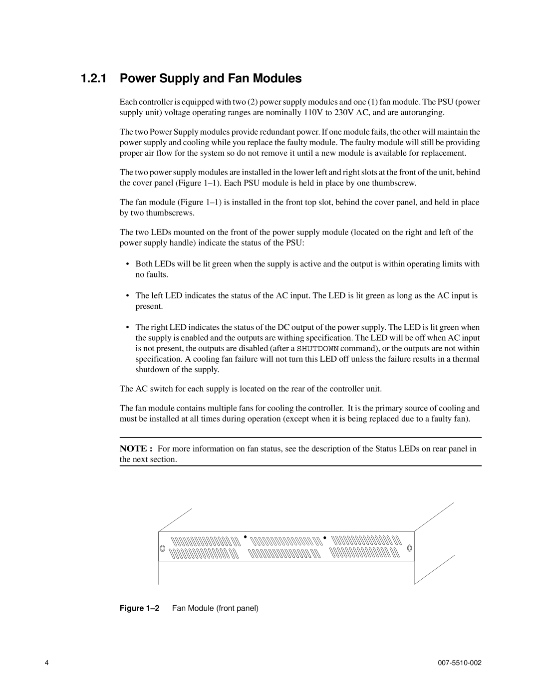 APC 15000 RAID manual Power Supply and Fan Modules, 2Fan Module front panel 