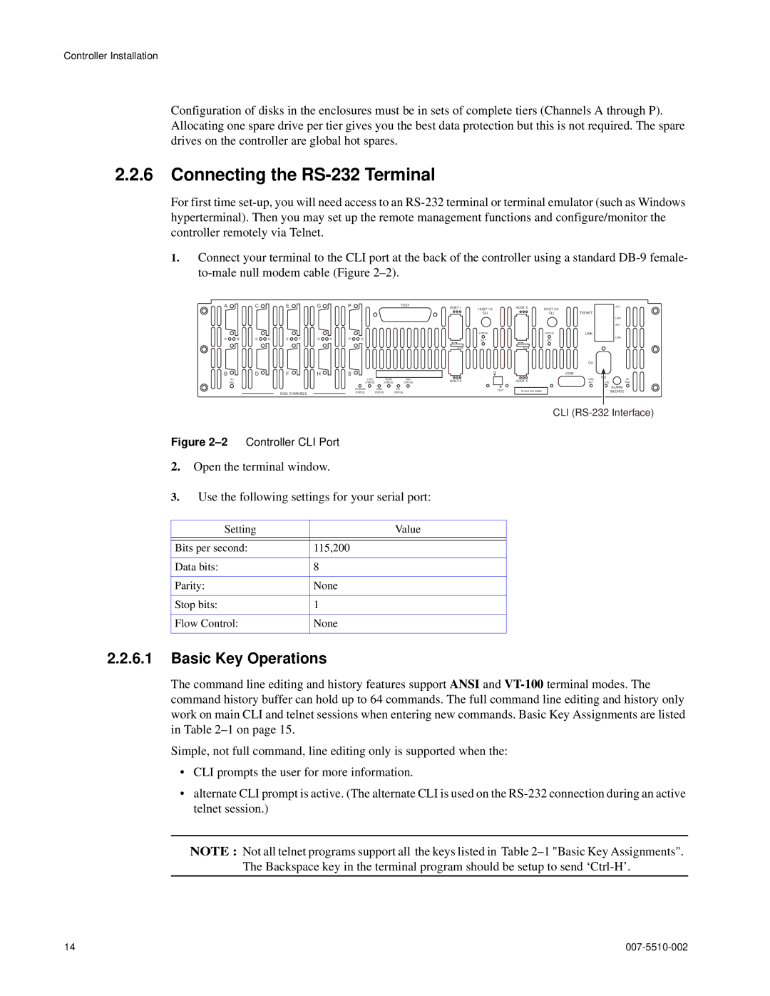 APC 15000 RAID manual Connecting the RS-232 Terminal, Basic Key Operations 